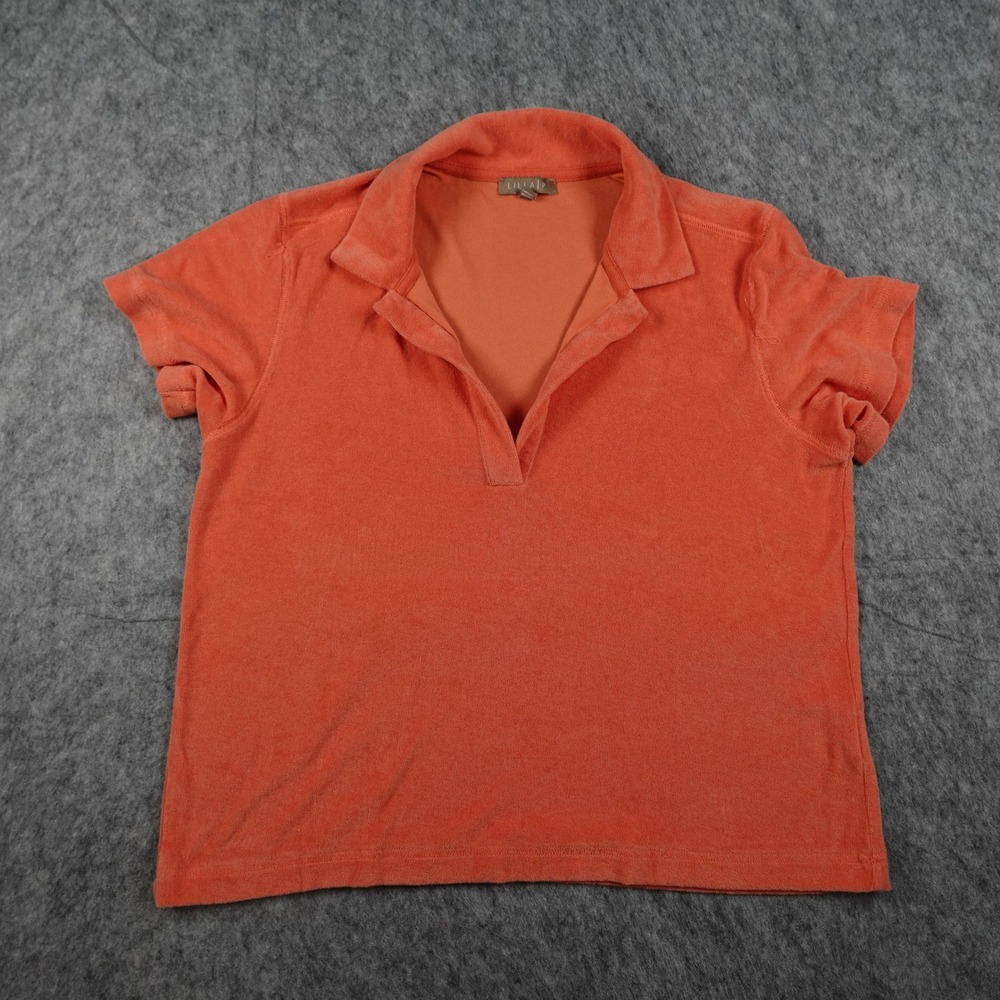 Lilla P Top Women Small Orange Terry Cloth Pima Cotton V Neck Short Sleeve Shirt